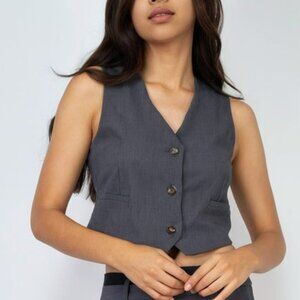 Women V Neck Suit Vest Sleeveless Fashion Dressy Crop Vest Top - Gray